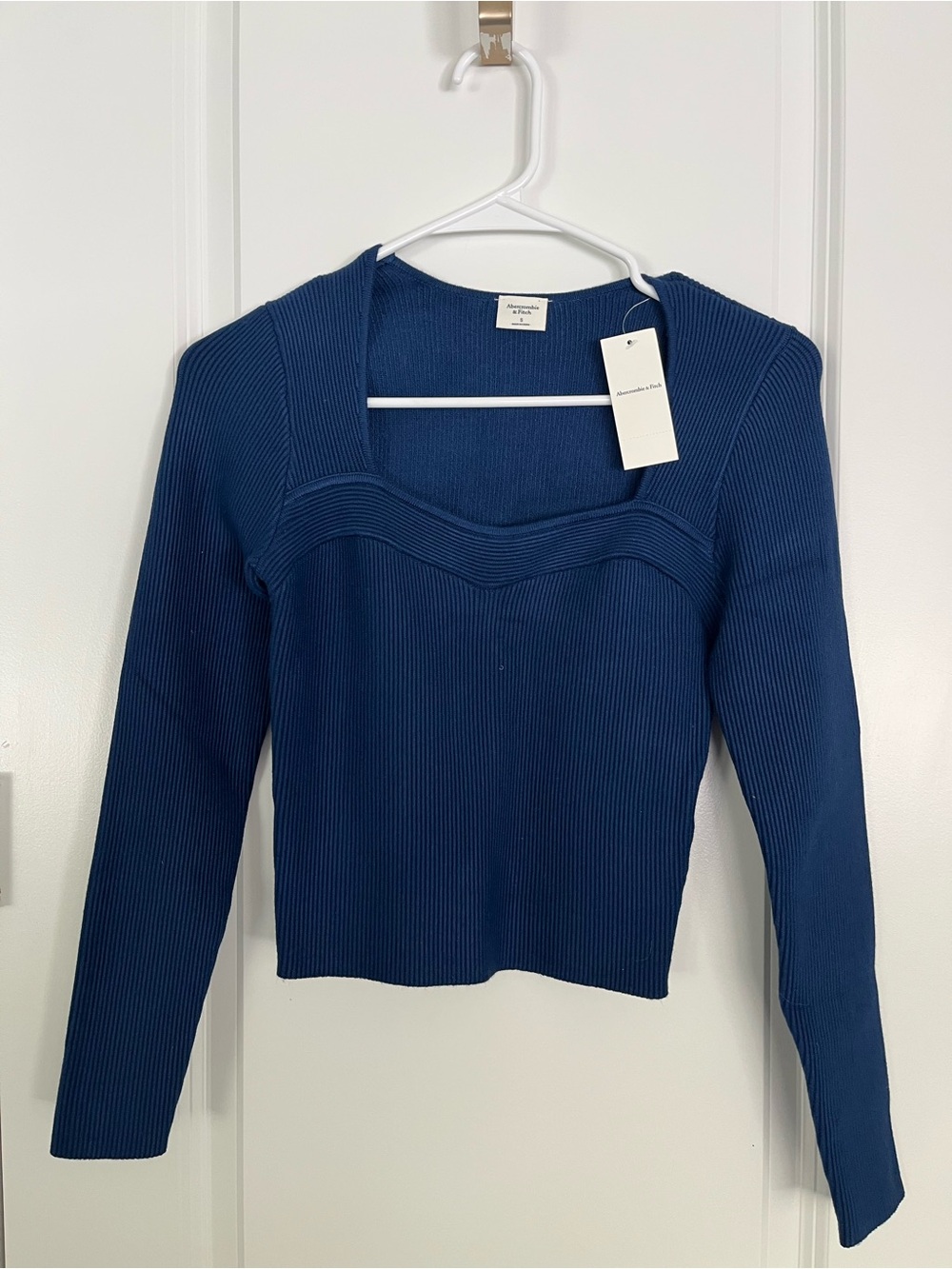 Abercrombie & Fitch Ribbed Square-Neck Long Sleeve Top - Blue